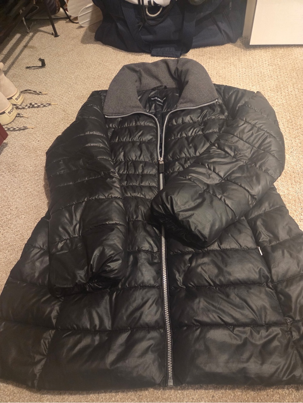 Marc Jacobs Black Quilted Puffer Coat with Contrast Collar